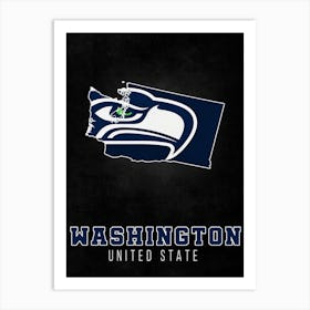 Seattle Seahawks Washington State Map Art Print