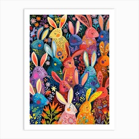 Kitsch Colourful Bunnies 2 Art Print