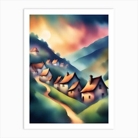 Village At Sunset 1 Art Print