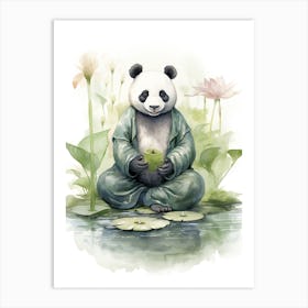 Panda Art Meditating Watercolour 4 Art Print
