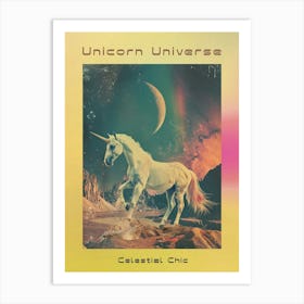 Unicorn In Rainbow Space Retro Poster Art Print