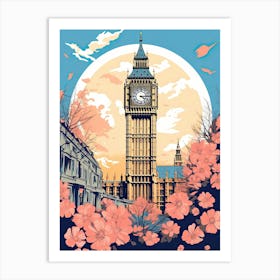 Big Ben, London   Cute Botanical Illustration Travel 3 Art Print