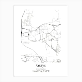 Grays,United Kingdom Minimalist Map Art Print