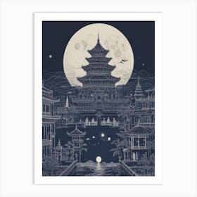 Moon Over Chinese Pagoda Art Print