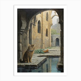 Cat In Medieval Courtyard Art Print