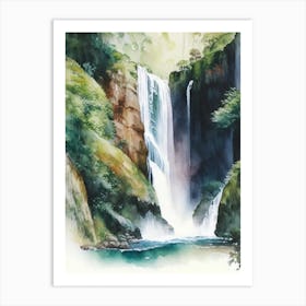 Karawau Gorge Waterfalls, New Zealand Water Colour  (2) Art Print