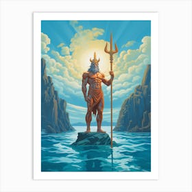  A Retro Poster Of Poseidon Holding A Trident 3 Art Print