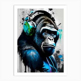 Gorilla Using Dj Set And Headphones Gorillas Graffiti Style 2 Art Print