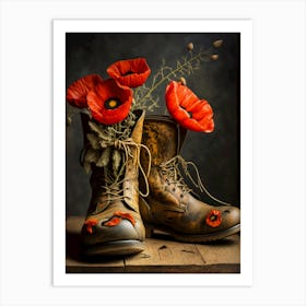 poppies in the old boots Art Print