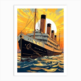 Titanic Ship At Sunset Seaillustration 2 Art Print