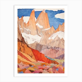 Fitz Roy Chile Argentina2 Colourful Mountain Illustration Art Print