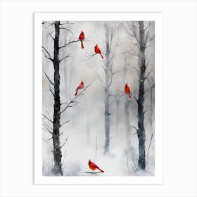 Winter Forest with Cardinals Art Print