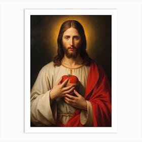 Sacred Heart Of Jesus, Oil On Canvas Portuguese School, 19th Century 009 Art Print