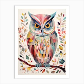 Bird Painting Collage Eastern Screech Owl 4 Art Print