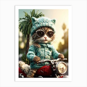 Cat On A Motorcycle 2 Art Print