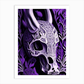 Animal Skull 2 Purple Linocut Art Print