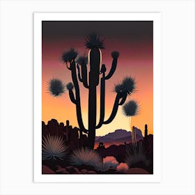 Joshua Trees At Dawn In Desert Retro Illustration (4) Art Print