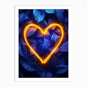 Neon Heart In The Leaves 1 Art Print