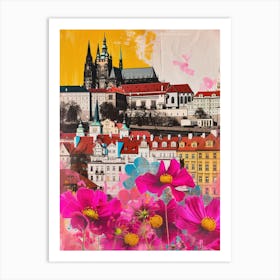 Prague   Floral Retro Collage Style 2 Art Print