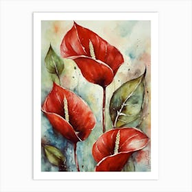 Red Anthuriums Flowers Abstract 2. Art Print