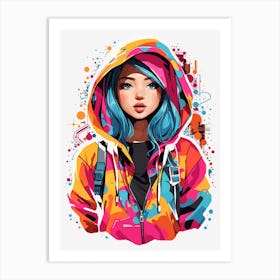 Girl In Hoodie Urban multi-colored girl Art Print