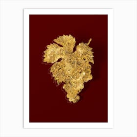 Vintage Grape Vine Botanical in Gold on Red n.0440 Art Print