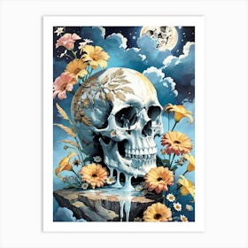 Surrealist Floral Skull Painting (24) Art Print