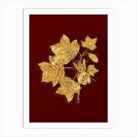 Vintage Tulip Tree Botanical in Gold on Red n.0266 Art Print