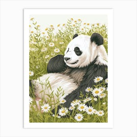 Giant Panda Resting In A Field Of Daisies Storybook Illustration 8 Art Print