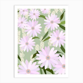 Playful Daisies | 01 - Lilac And Pastel Green Art Print