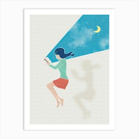 Dreaming Girl With Mobile Phone Art Print