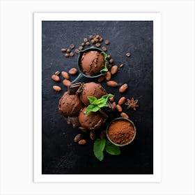 Chocolate ice cream — Food kitchen poster/blackboard, photo art Art Print