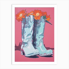 A Painting Of Cowboy Boots With Orange Flowers, Fauvist Style, Still Life 6 Art Print