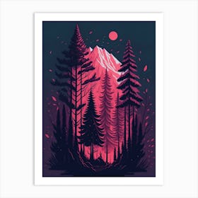 A Fantasy Forest At Night In Red Theme 6 Art Print