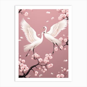 Two Cranes In Cherry Blossoms Art Print