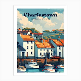 Charlestown Cornwall Vintage Travel Illustration Art Print