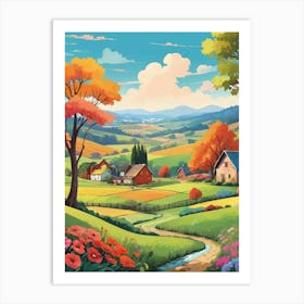 Colorful Countryside Landscape Illustration Art Print 1 Art Print