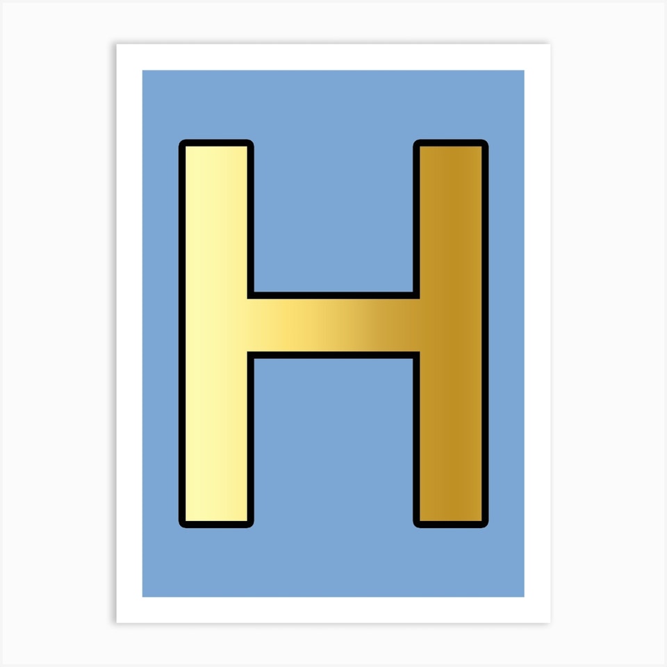 letter h gold alphabet light blue art print by mambo fy