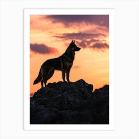 Sunset German Shepherd Dog. Generated AI. Art Print 1 Art Print