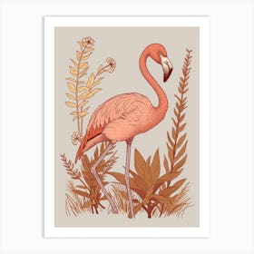 American Flamingo And Croton Plants Minimalist Illustration 4 Art Print