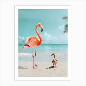 Flamingo And Duck 1 Art Print