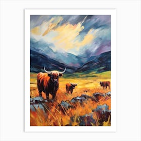 Highland Cows Brushstroke Style Art Print