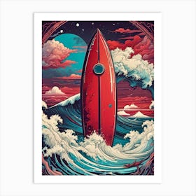 Surfboard In The Waves Art Print