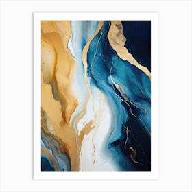 Blue And Gold Abstract Painting 6 Art Print