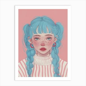 Cute Girl With Blue Hair 1 Art Print