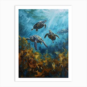 Group Of Sea Turtles Underwater 2 Art Print