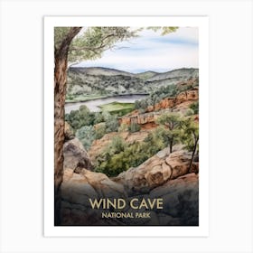 Wind Cave National Park Watercolour Vintage Travel Poster 2 Art Print