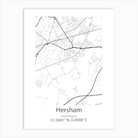 Hersham,United Kingdom Minimalist Map Art Print