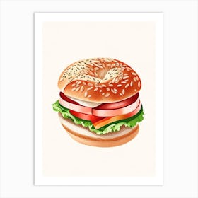 Whole Wheat Bagel With Sliced Turkey Lettuce And Tomato Marker Art Art Print