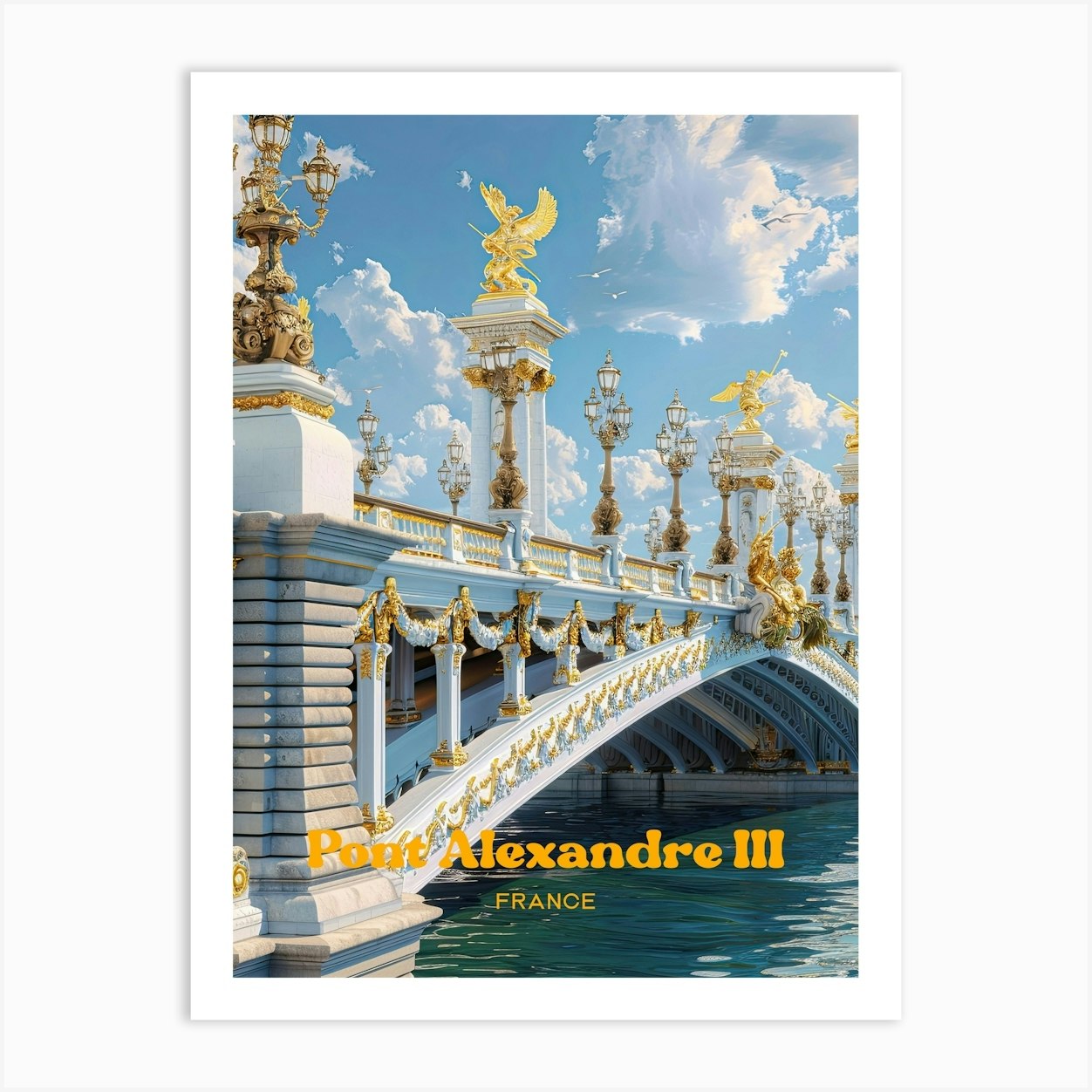 Pont Alexandre Iii Paris Art Illustration Art Print by Wanderscape Travel Art